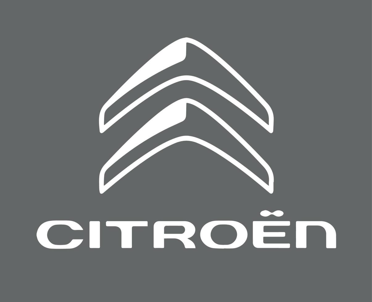 citroen symbool merk logo wit met naam ontwerp Frans auto auto- vector illustratie met grijs achtergrond