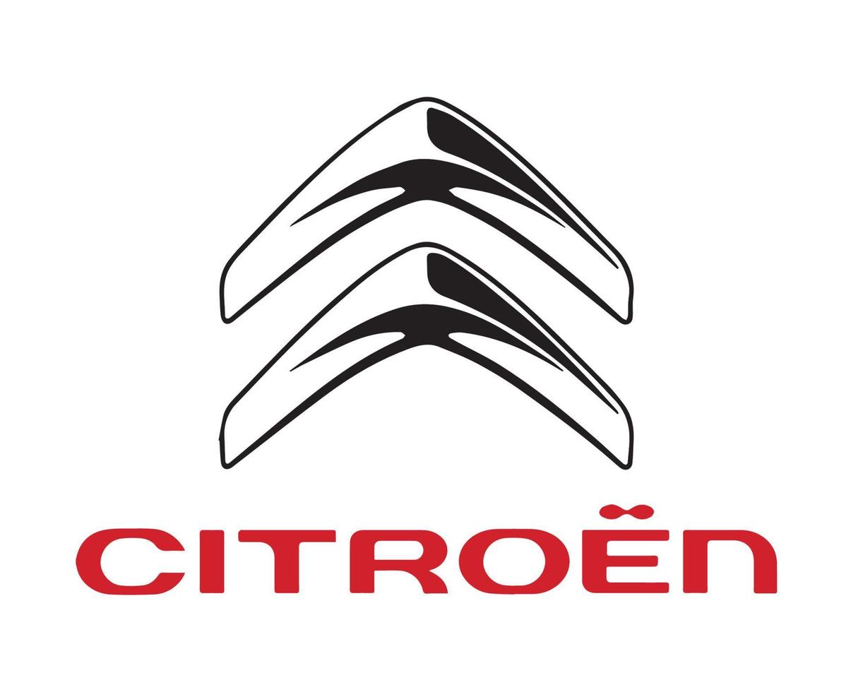 citroen merk logo auto symbool zwart met naam rood ontwerp Frans auto- vector illustratie