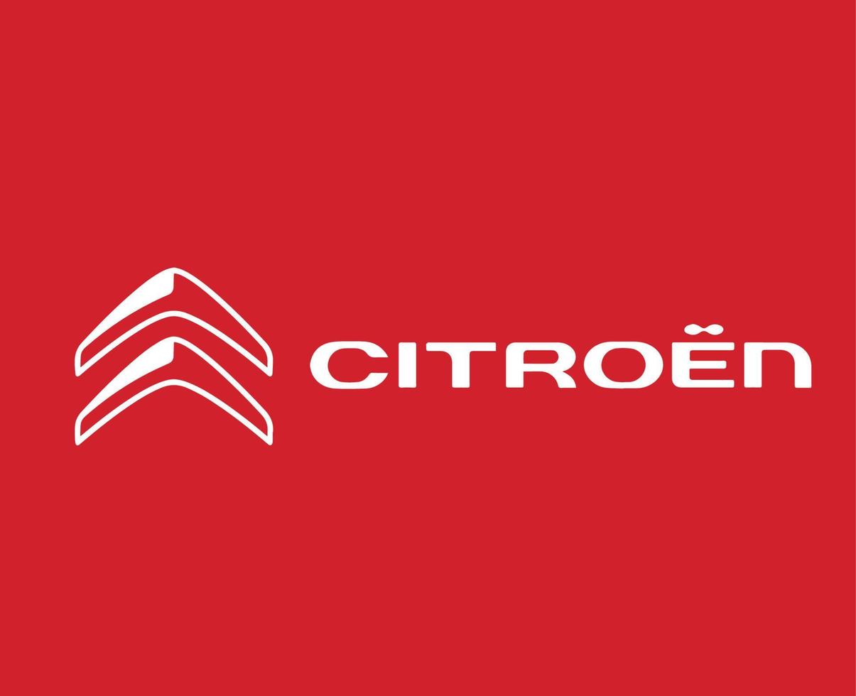 citroen logo merk symbool met naam wit ontwerp Frans auto auto- vector illustratie met rood achtergrond