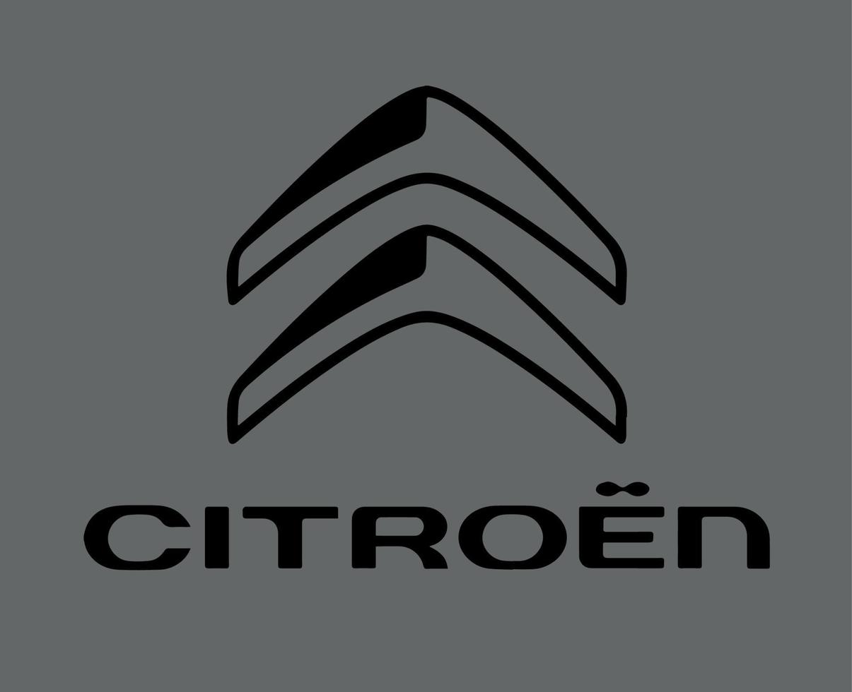 citroen symbool merk logo zwart met naam ontwerp Frans auto auto- vector illustratie met grijs achtergrond