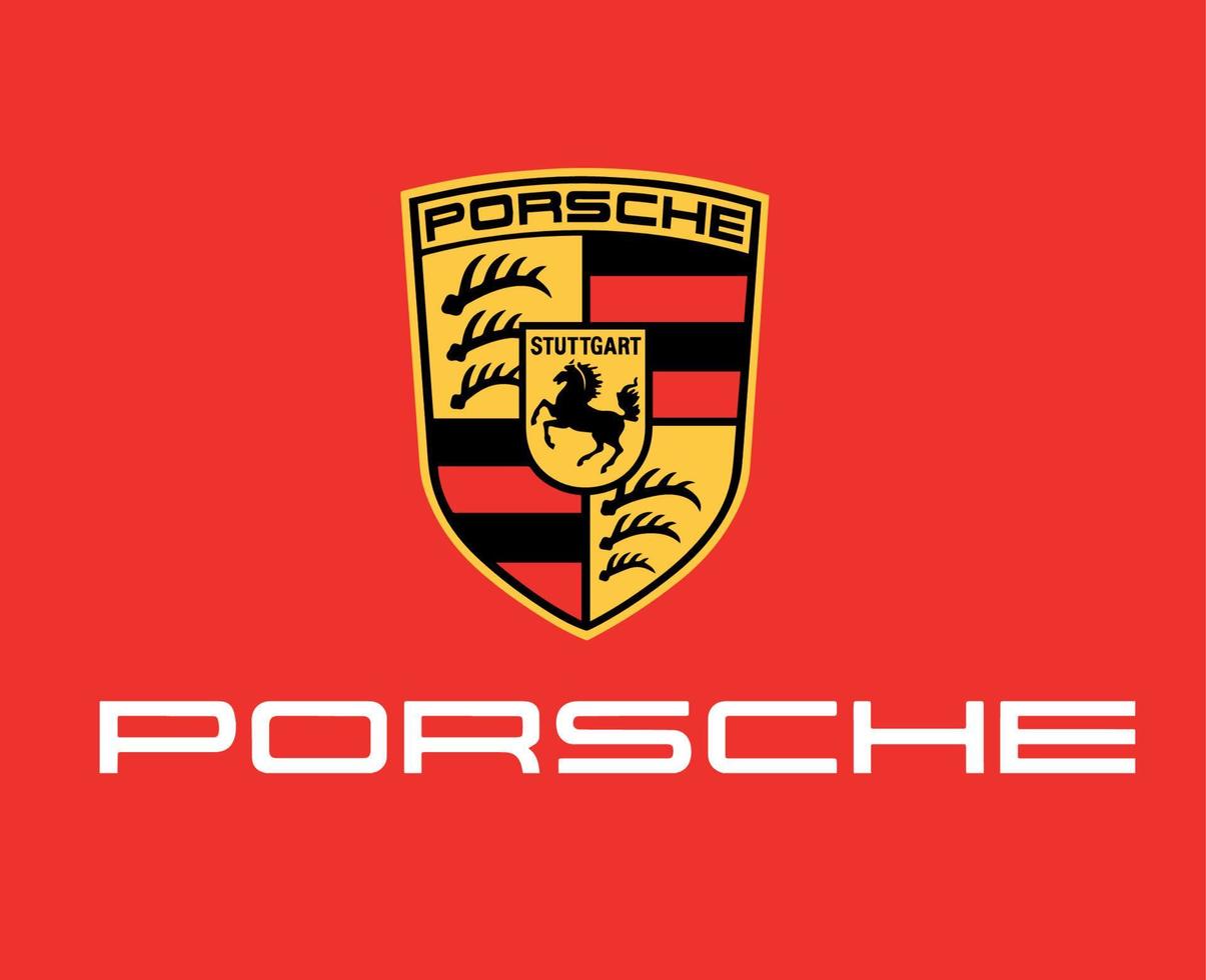 porsche merk logo auto symbool met naam wit ontwerp Duitse auto- vector illustratie met rood achtergrond