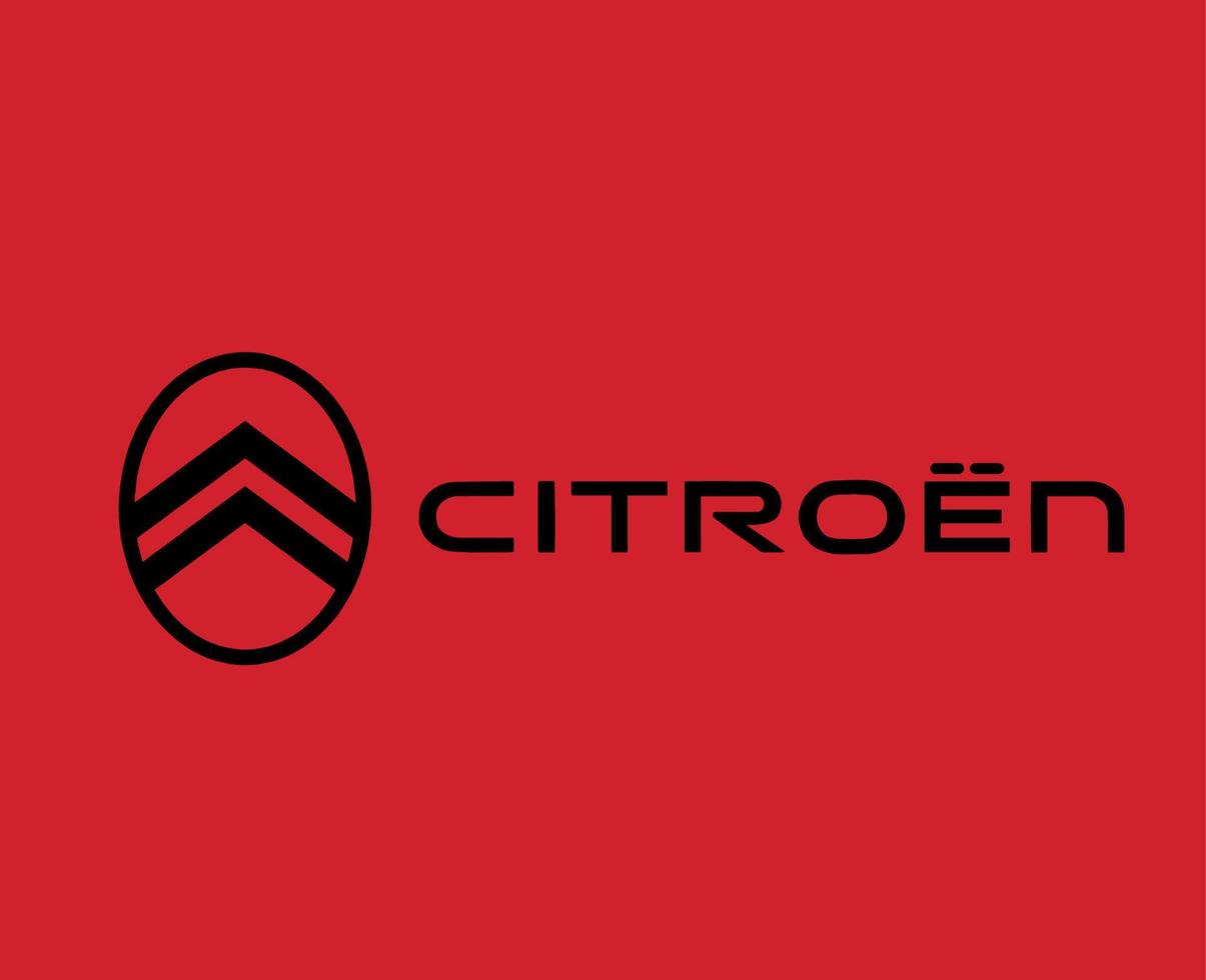 citroen merk nieuw logo auto symbool met naam zwart ontwerp Frans auto- vector illustratie met rood achtergrond