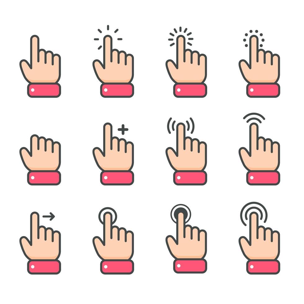 vector cartoon vinger muiscursor in verschillende gebaren voor mobiele touchscreen-apparaten