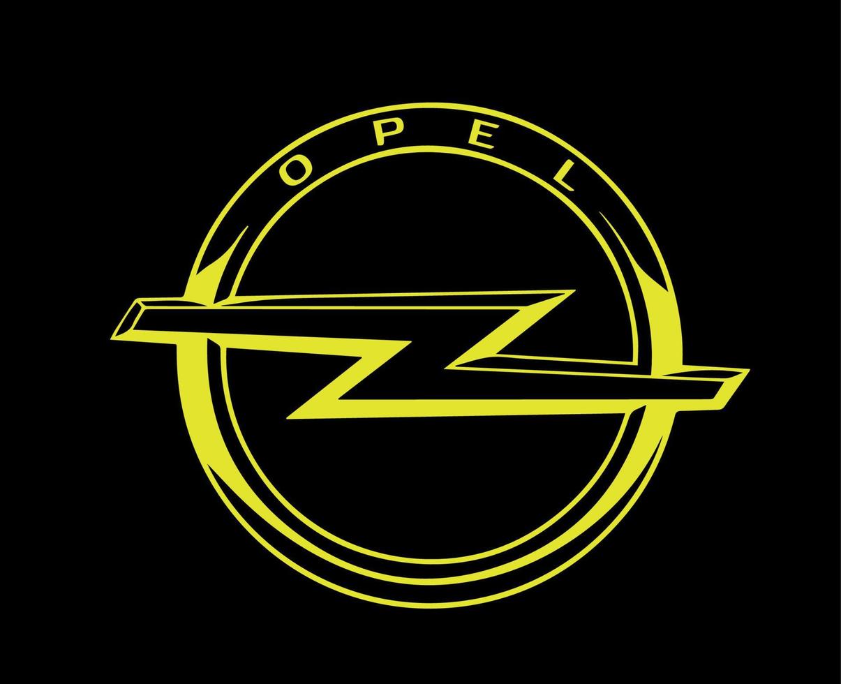 opel merk logo auto symbool geel ontwerp Duitse auto- vector illustratie met zwart achtergrond