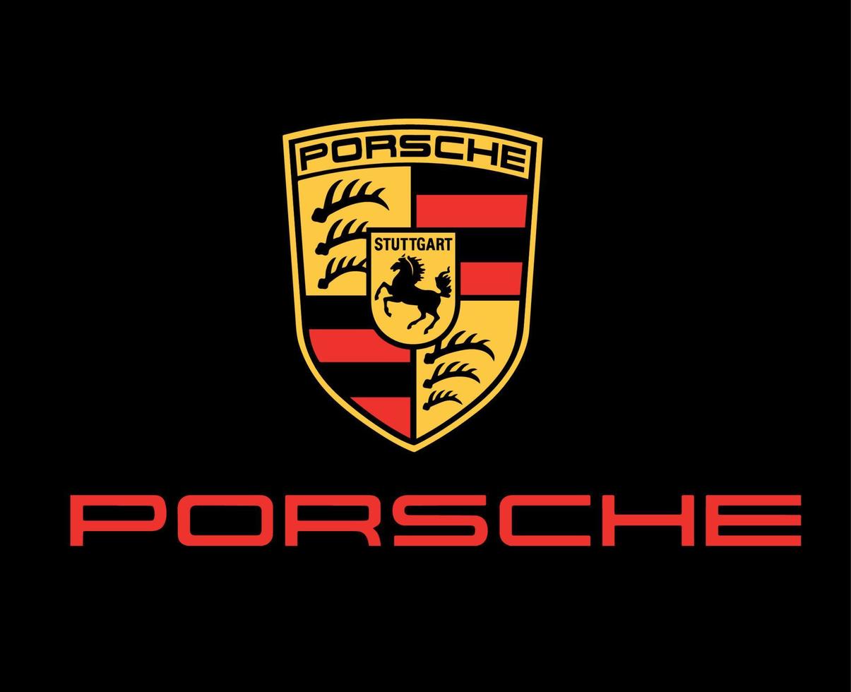 porsche merk logo auto symbool met naam rood ontwerp Duitse auto- vector illustratie met zwart achtergrond