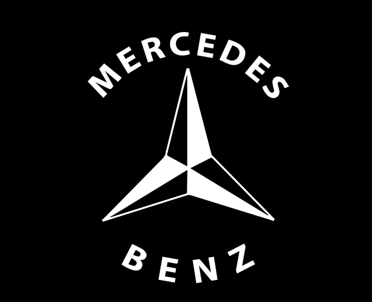 mercedes benz merk logo auto symbool met naam wit ontwerp Duitse auto- vector illustratie met zwart achtergrond