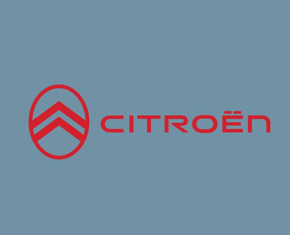 citroen merk nieuw logo auto symbool met naam rood ontwerp Frans auto- vector illustratie met grijs achtergrond