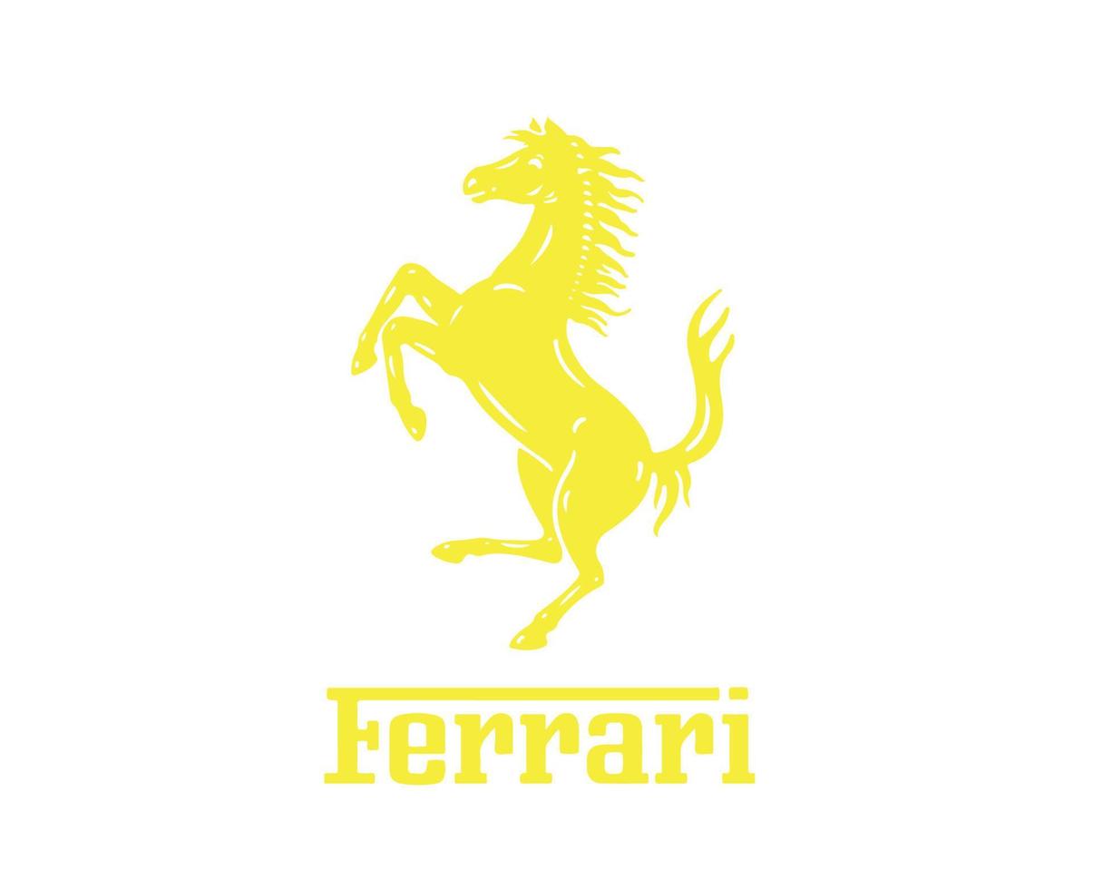 ferrari merk logo symbool met naam geel ontwerp Italiaans auto auto- vector illustratie