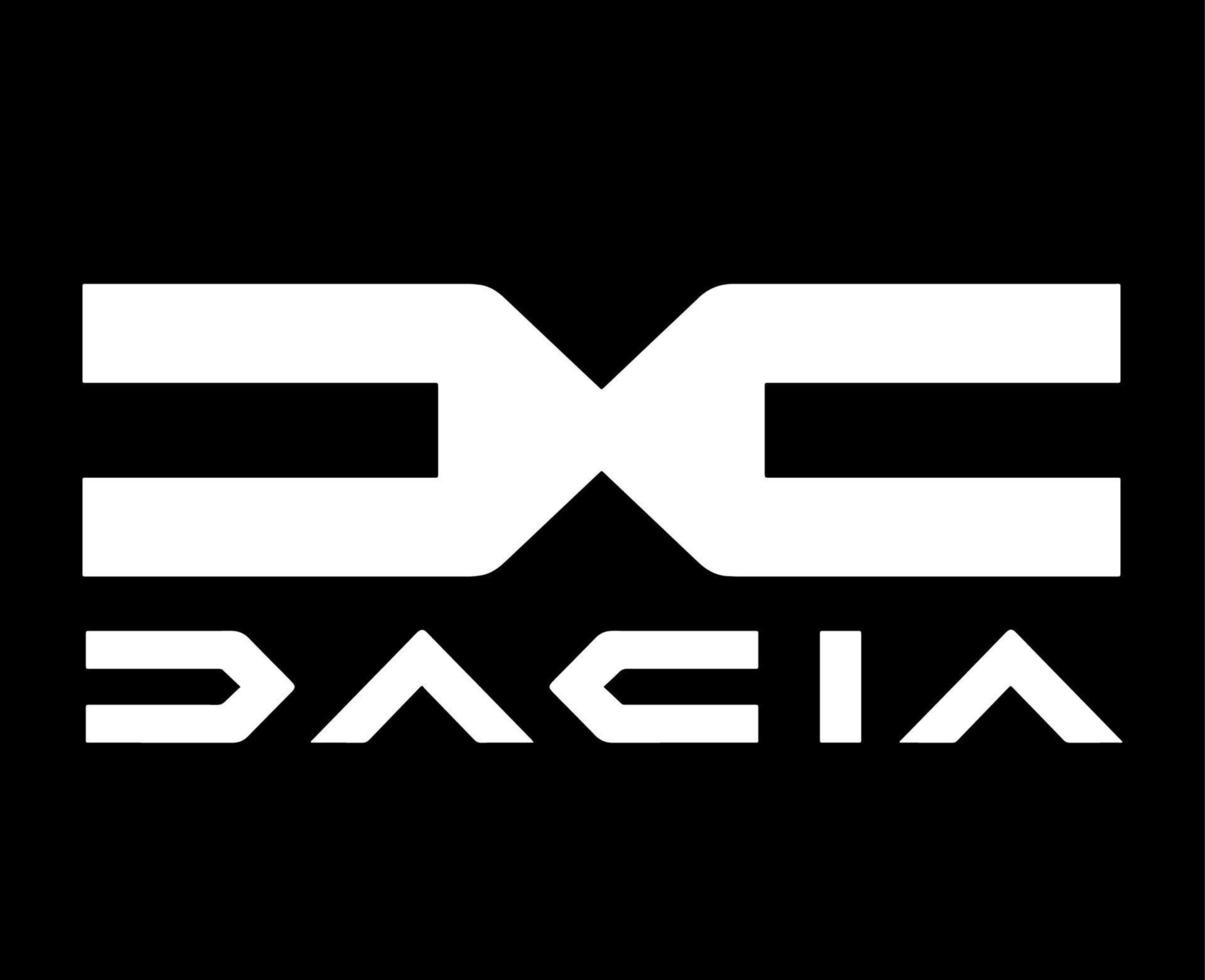 dacia merk nieuw logo auto symbool met naam wit ontwerp Roemeense auto- vector illustratie met zwart achtergrond