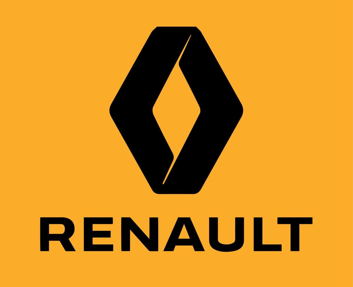 renault logo merk auto symbool met naam zwart ontwerp Frans auto- vector illustratie met geel achtergrond