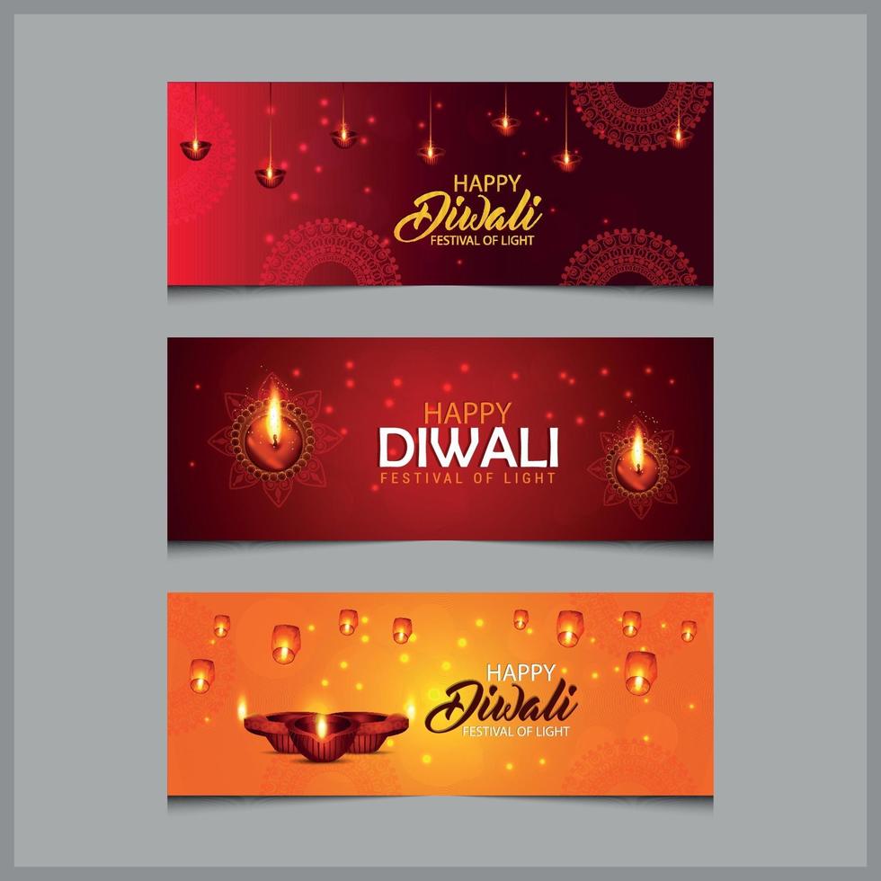 gelukkig diwali-banner ingesteld festival van licht vector
