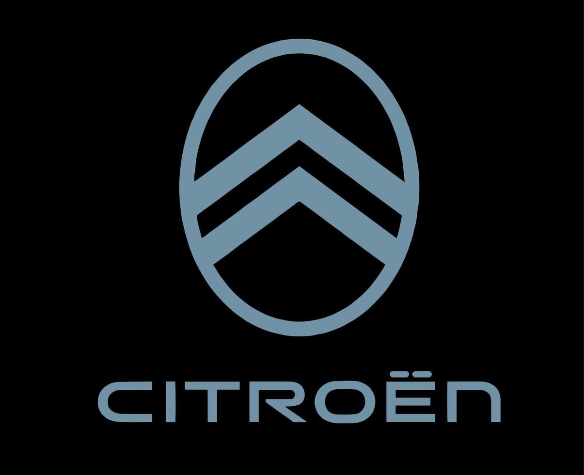 citroen merk nieuw logo auto symbool met naam grijs ontwerp Frans auto- vector illustratie met zwart achtergrond