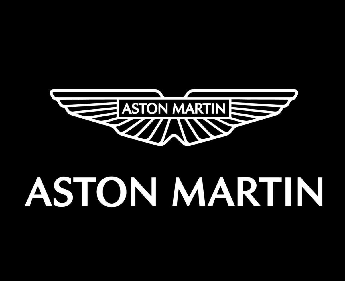 aston Martin merk logo symbool wit met naam ontwerp Brits auto's auto- vector illustratie met zwart achtergrond