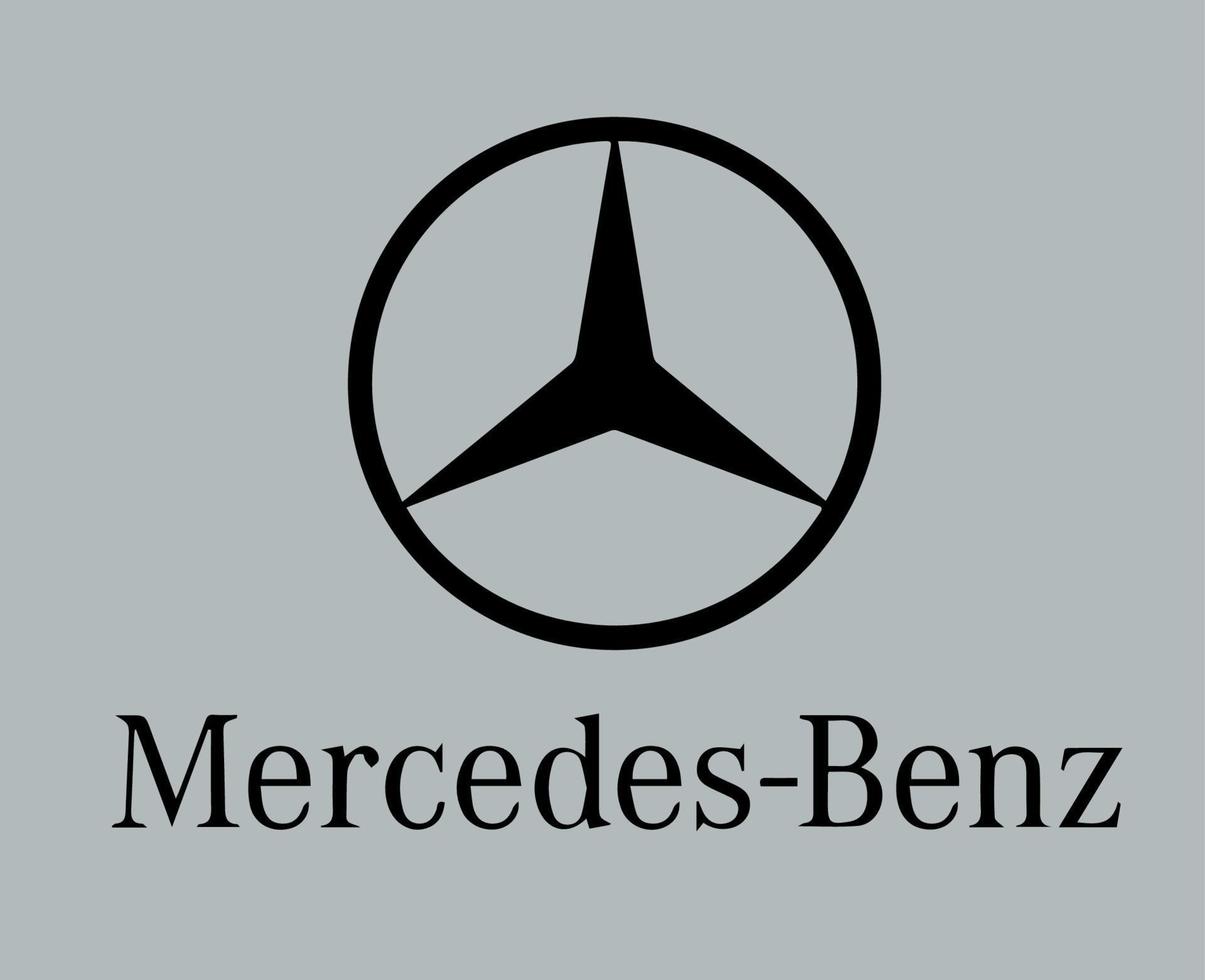 mercedes benz merk logo symbool met naam ontwerp Duitse auto auto- vector illustratie met grijs achtergrond