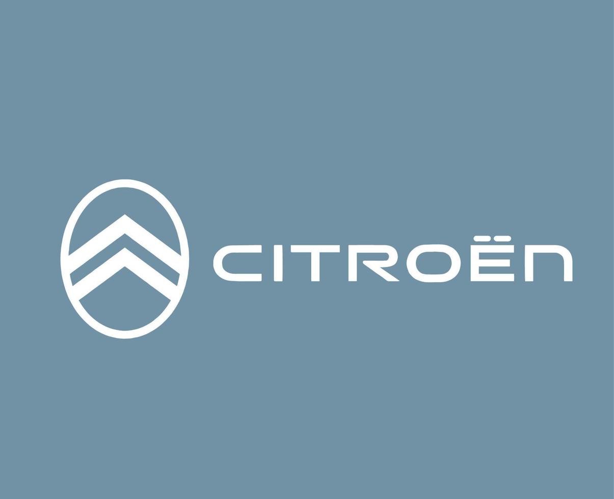 citroen merk nieuw logo auto symbool met naam wit ontwerp Frans auto- vector illustratie met grijs achtergrond