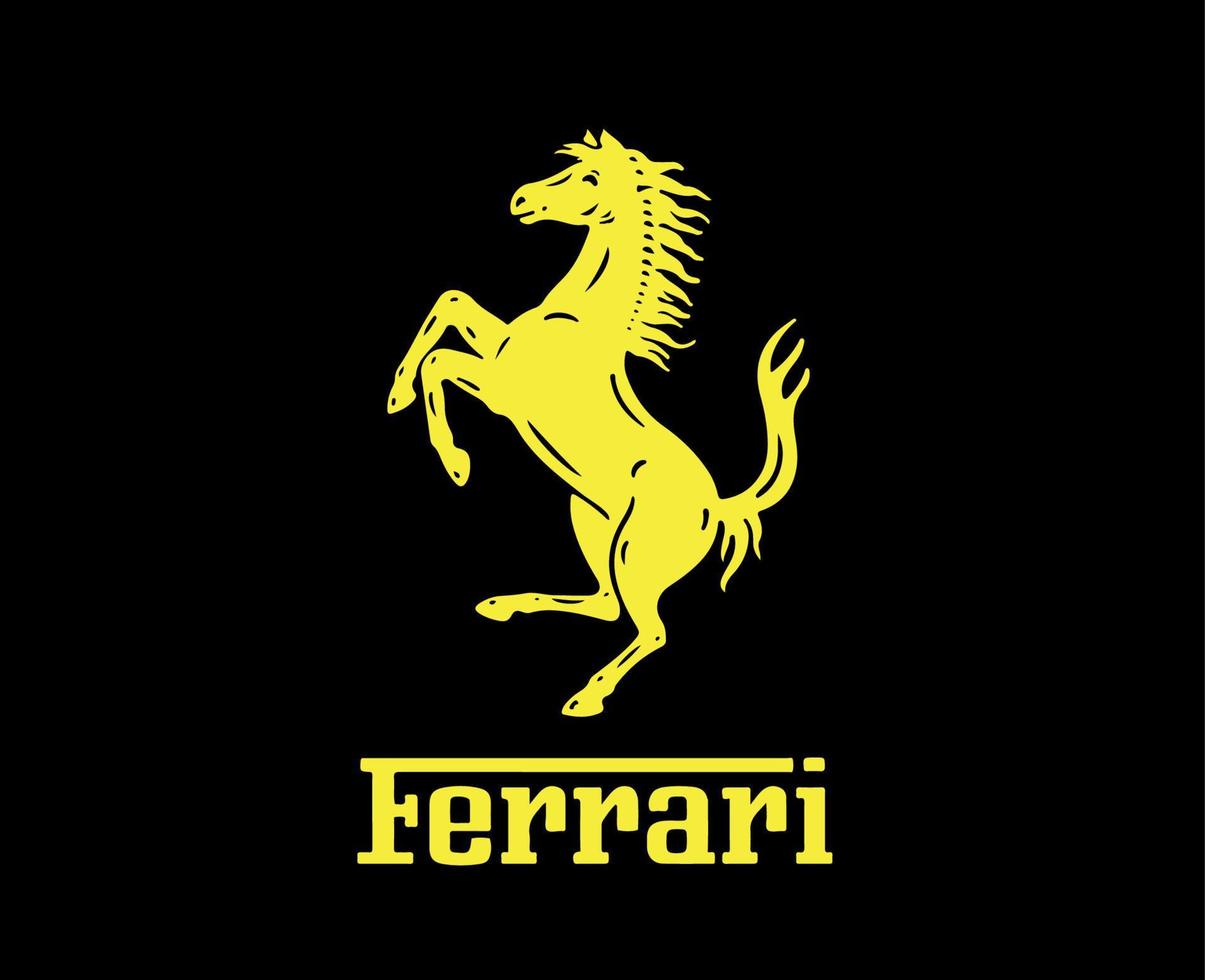 ferrari merk logo symbool met naam geel ontwerp Italiaans auto auto- vector illustratie met zwart achtergrond