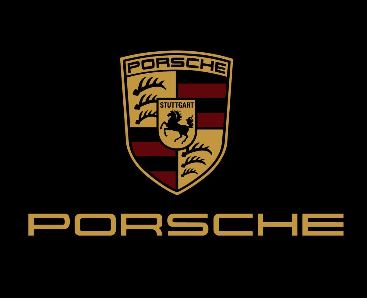 porsche logo merk auto symbool met naam goud ontwerp Duitse auto- vector illustratie met zwart achtergrond