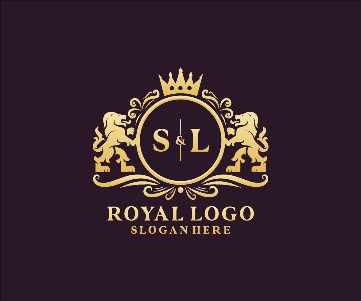 eerste sl brief leeuw Koninklijk luxe logo sjabloon in vector kunst voor restaurant, royalty, boetiek, cafe, hotel, heraldisch, sieraden, mode en andere vector illustratie.