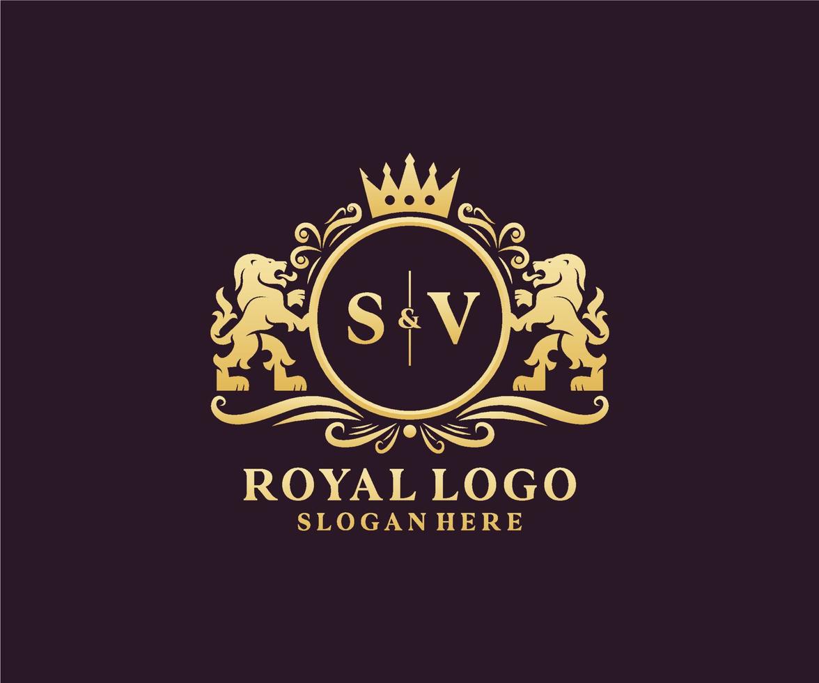 eerste sv brief leeuw Koninklijk luxe logo sjabloon in vector kunst voor restaurant, royalty, boetiek, cafe, hotel, heraldisch, sieraden, mode en andere vector illustratie.
