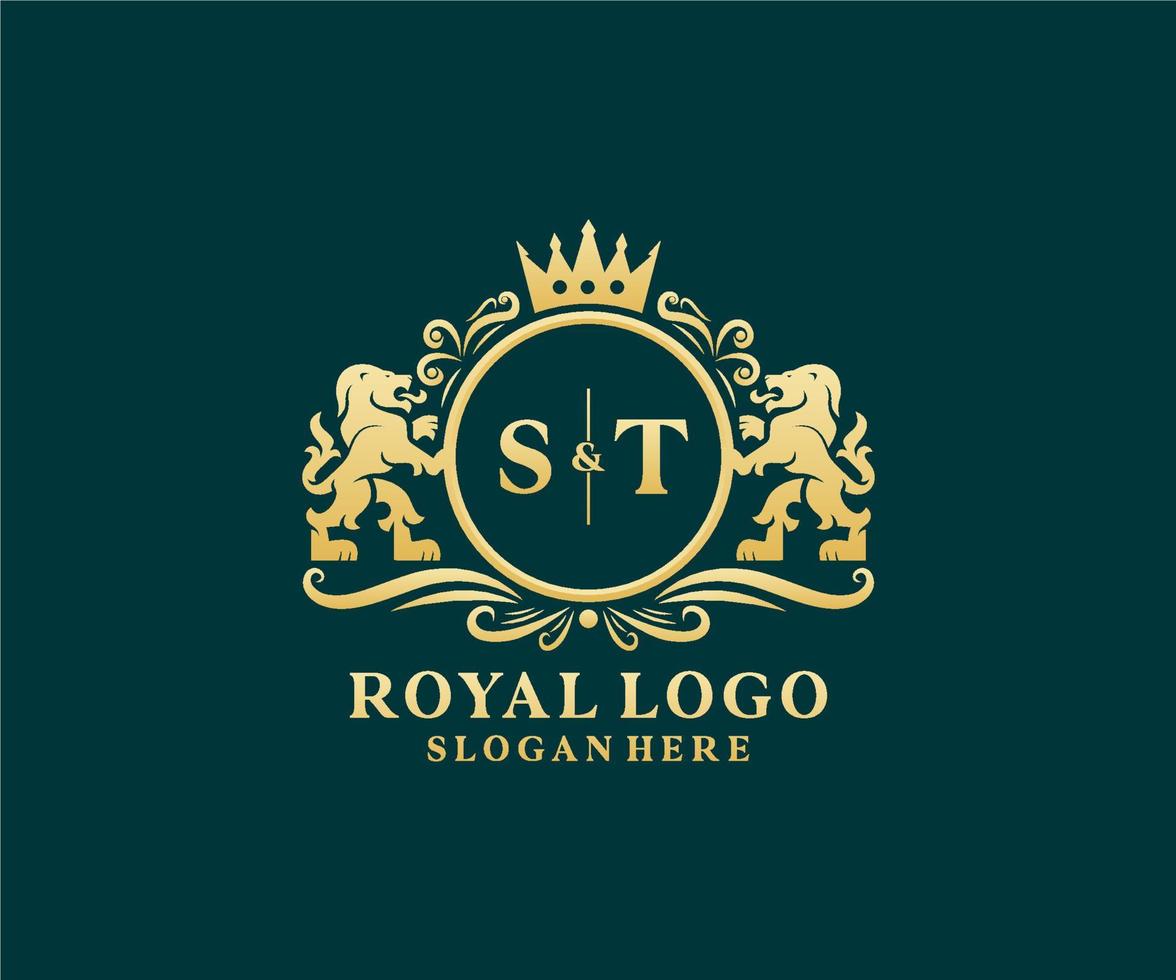 eerste st brief leeuw Koninklijk luxe logo sjabloon in vector kunst voor restaurant, royalty, boetiek, cafe, hotel, heraldisch, sieraden, mode en andere vector illustratie.