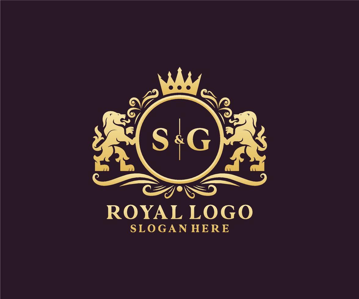 eerste sg brief leeuw Koninklijk luxe logo sjabloon in vector kunst voor restaurant, royalty, boetiek, cafe, hotel, heraldisch, sieraden, mode en andere vector illustratie.