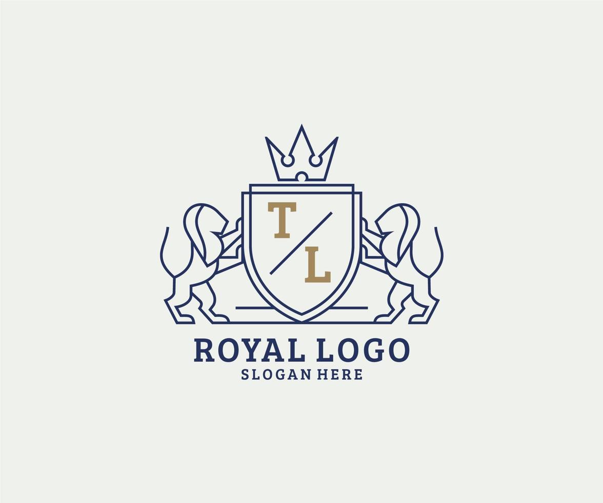 eerste tl brief leeuw Koninklijk luxe logo sjabloon in vector kunst voor restaurant, royalty, boetiek, cafe, hotel, heraldisch, sieraden, mode en andere vector illustratie.