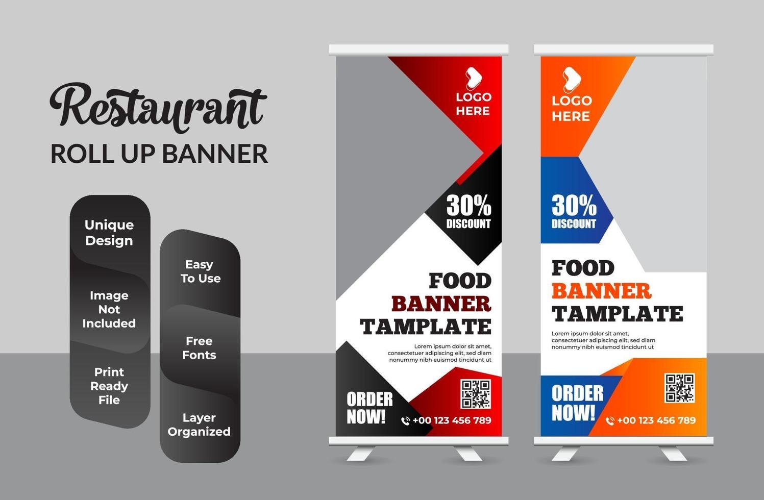 moderne voedsel roll-up banner ontwerpsjabloon set vector