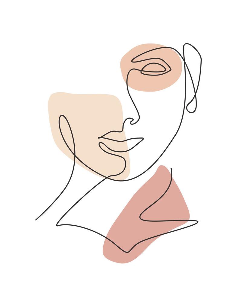 een enkele lijntekening vrouw schoonheid abstract gezicht, kapsel, mode vectorillustratie. vrij sexy minimalistisch vrouwelijk stijlconcept voor t-shirtprint. modern ononderbroken lijntekening grafisch ontwerp vector