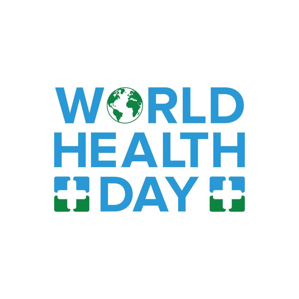 wereld Gezondheid dag wereld kaart met plus teken typografie sjabloon vector