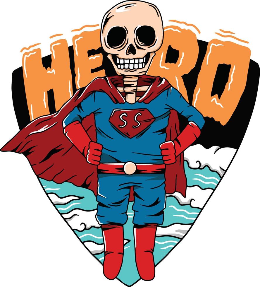 vector illustratie van een super held skelet. geschikt voor t-shirt ontwerp, boek omslag, sticker, poster, enz