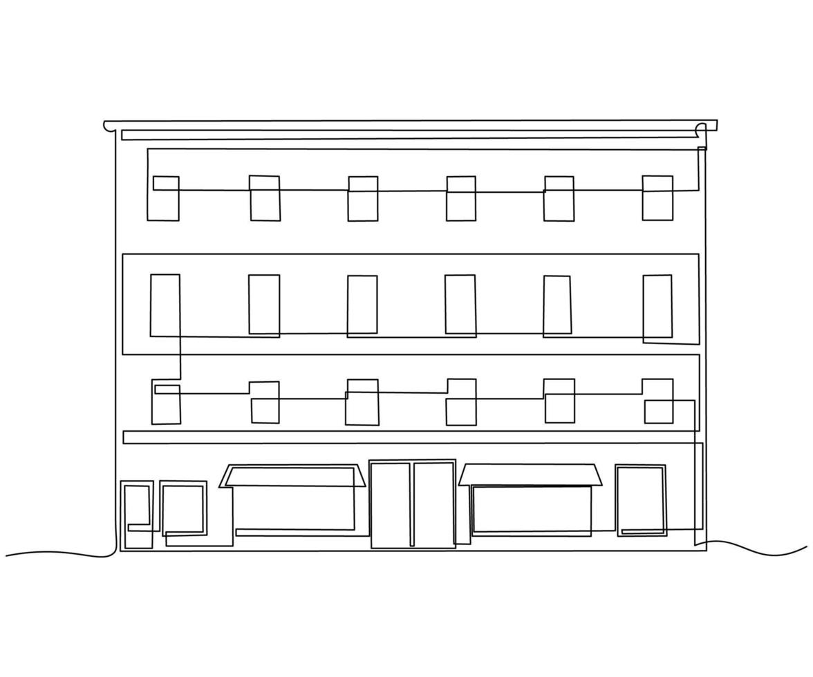meerdere verdiepingen huis, stad, hand getekend, doorlopend monoline, tekening in een lijn vector