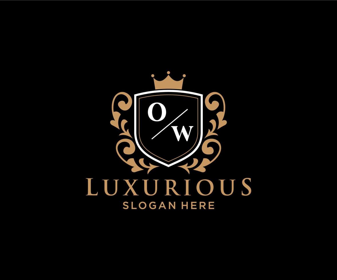 eerste ow brief Koninklijk luxe logo sjabloon in vector kunst voor restaurant, royalty, boetiek, cafe, hotel, heraldisch, sieraden, mode en andere vector illustratie.