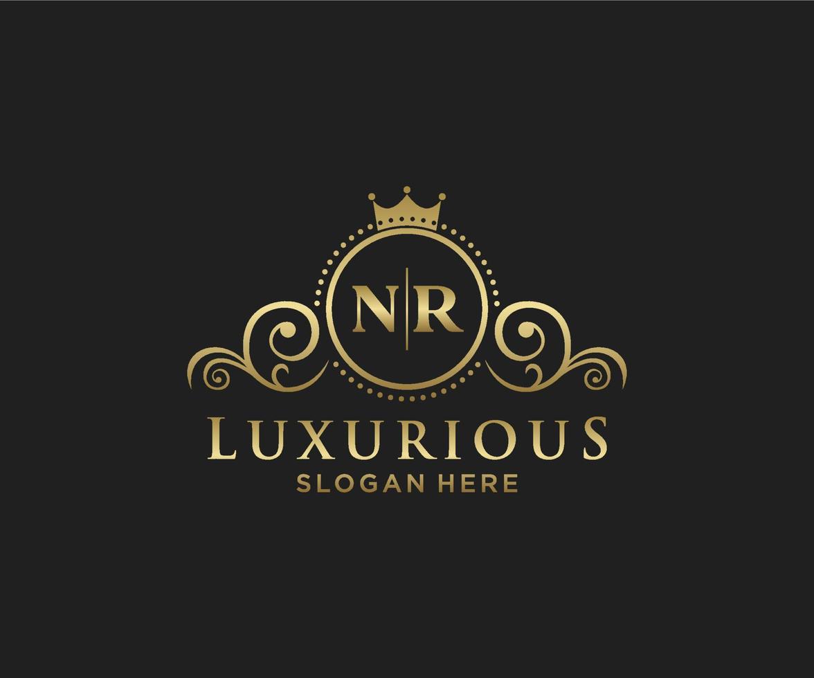 eerste nr brief Koninklijk luxe logo sjabloon in vector kunst voor restaurant, royalty, boetiek, cafe, hotel, heraldisch, sieraden, mode en andere vector illustratie.