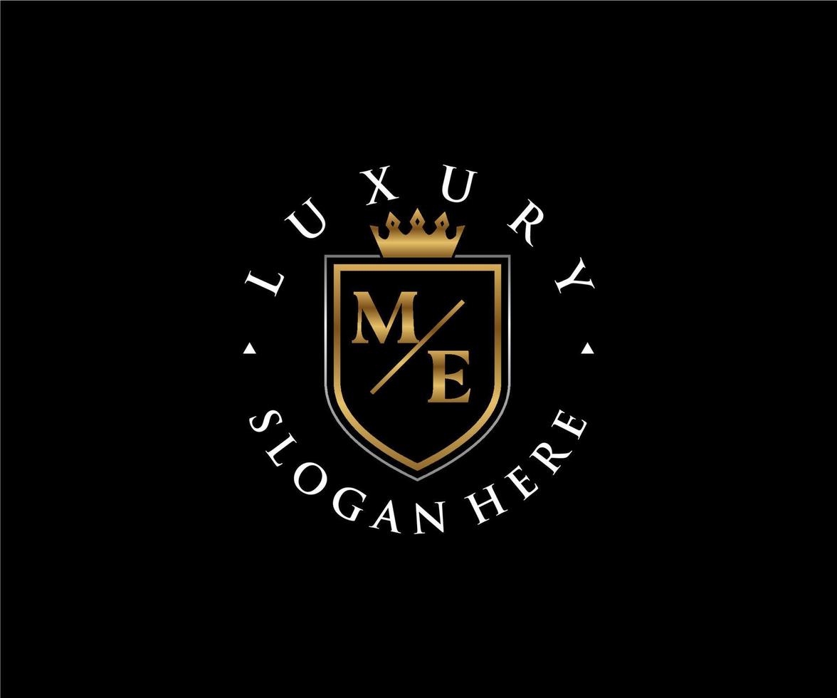 eerste me brief Koninklijk luxe logo sjabloon in vector kunst voor restaurant, royalty, boetiek, cafe, hotel, heraldisch, sieraden, mode en andere vector illustratie.