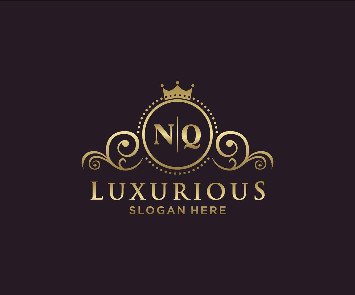 eerste nq brief Koninklijk luxe logo sjabloon in vector kunst voor restaurant, royalty, boetiek, cafe, hotel, heraldisch, sieraden, mode en andere vector illustratie.