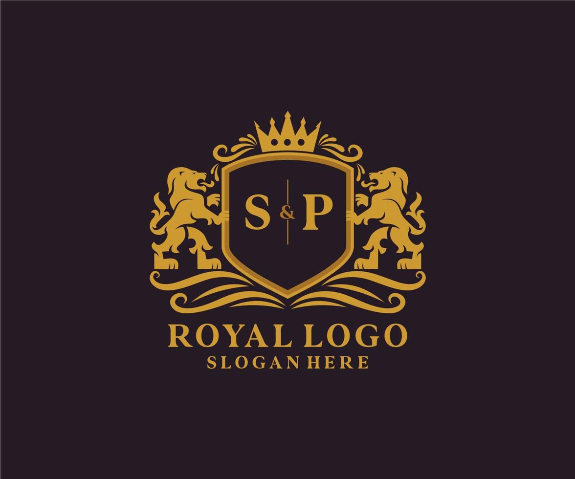 eerste sp brief leeuw Koninklijk luxe logo sjabloon in vector kunst voor restaurant, royalty, boetiek, cafe, hotel, heraldisch, sieraden, mode en andere vector illustratie.