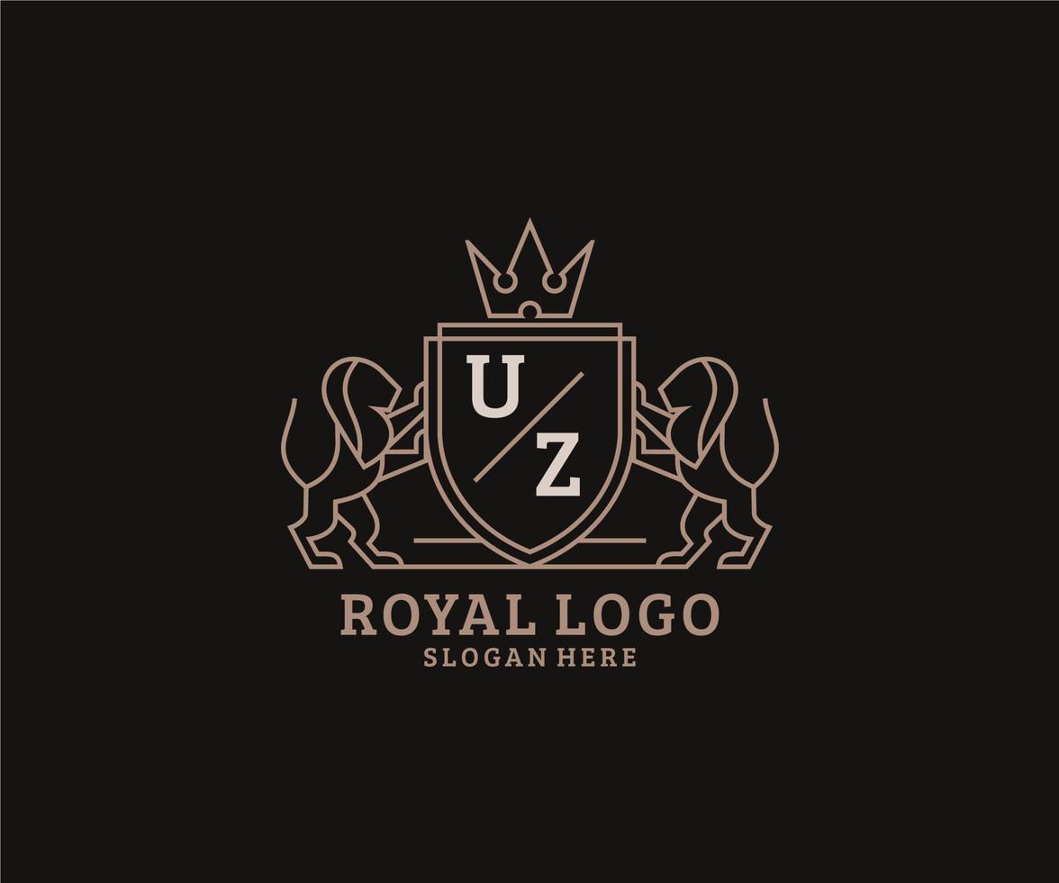 eerste uz brief leeuw Koninklijk luxe logo sjabloon in vector kunst voor restaurant, royalty, boetiek, cafe, hotel, heraldisch, sieraden, mode en andere vector illustratie.