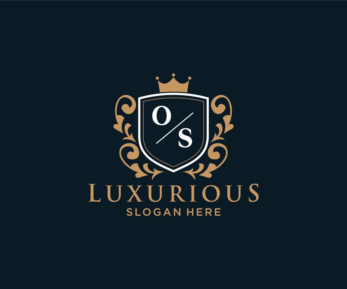 eerste os brief Koninklijk luxe logo sjabloon in vector kunst voor restaurant, royalty, boetiek, cafe, hotel, heraldisch, sieraden, mode en andere vector illustratie.