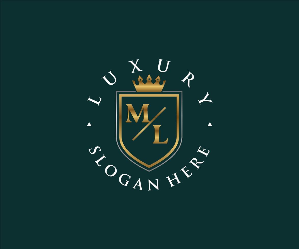 eerste ml brief Koninklijk luxe logo sjabloon in vector kunst voor restaurant, royalty, boetiek, cafe, hotel, heraldisch, sieraden, mode en andere vector illustratie.