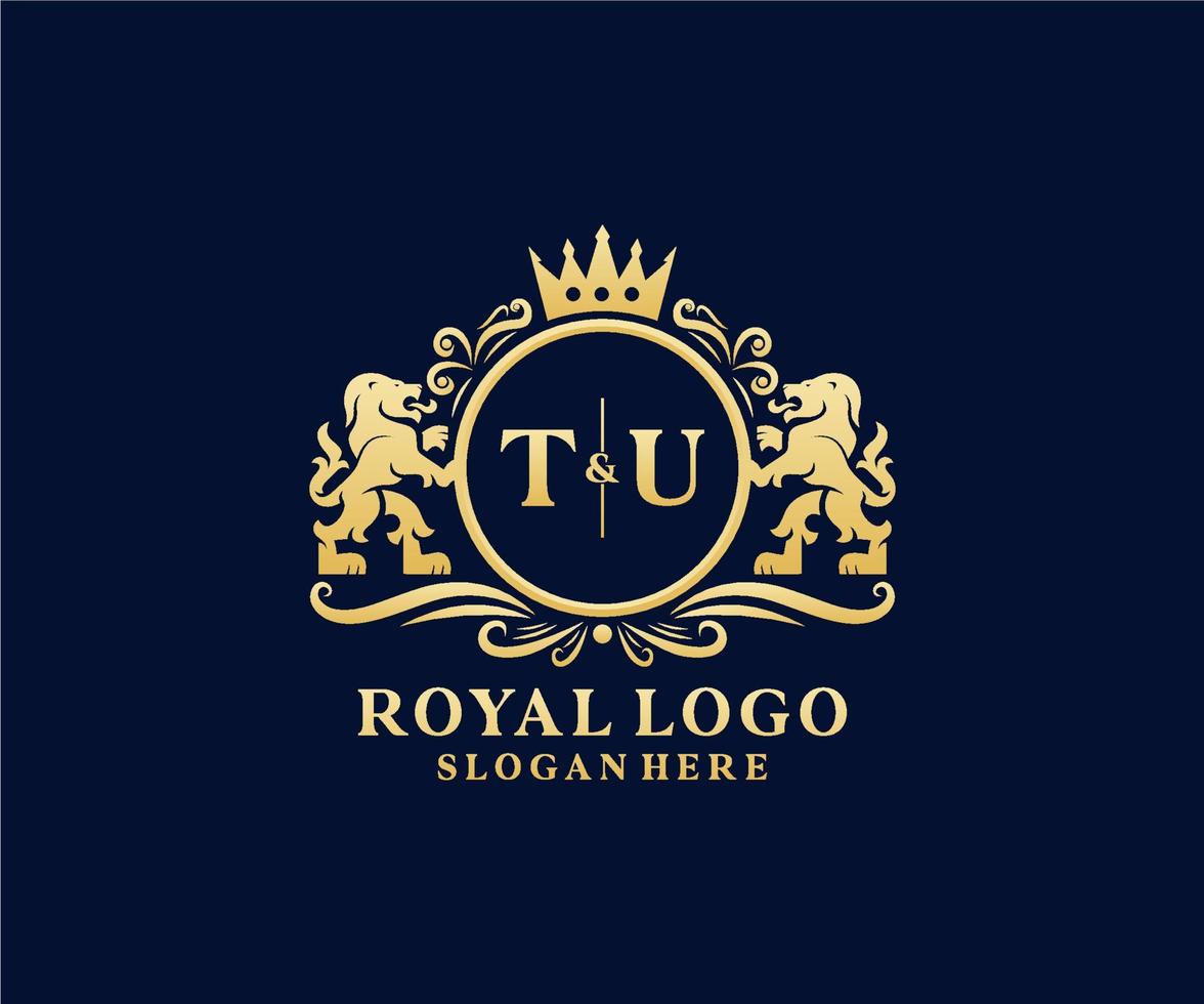 eerste tu brief leeuw Koninklijk luxe logo sjabloon in vector kunst voor restaurant, royalty, boetiek, cafe, hotel, heraldisch, sieraden, mode en andere vector illustratie.