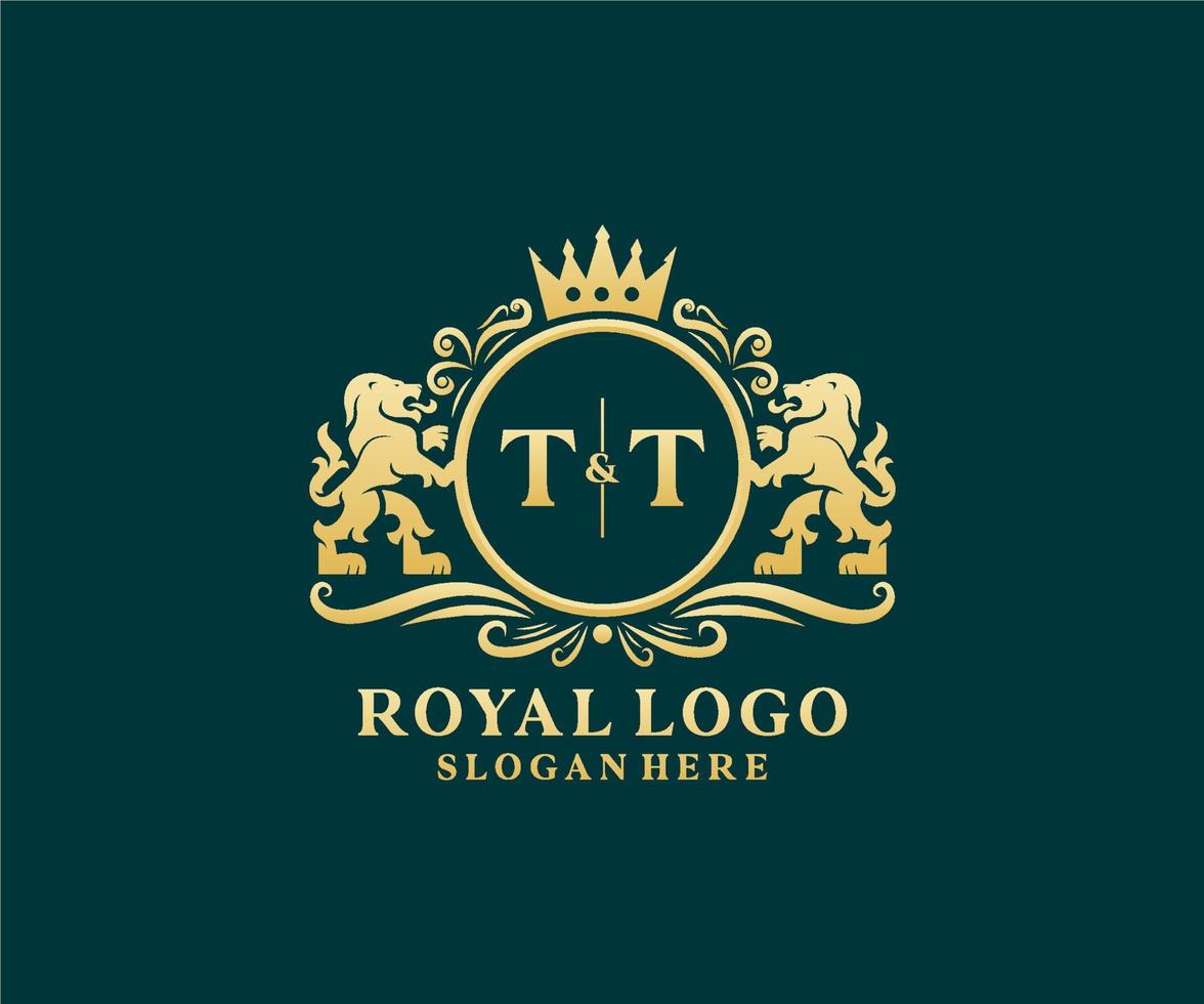 eerste tt brief leeuw Koninklijk luxe logo sjabloon in vector kunst voor restaurant, royalty, boetiek, cafe, hotel, heraldisch, sieraden, mode en andere vector illustratie.