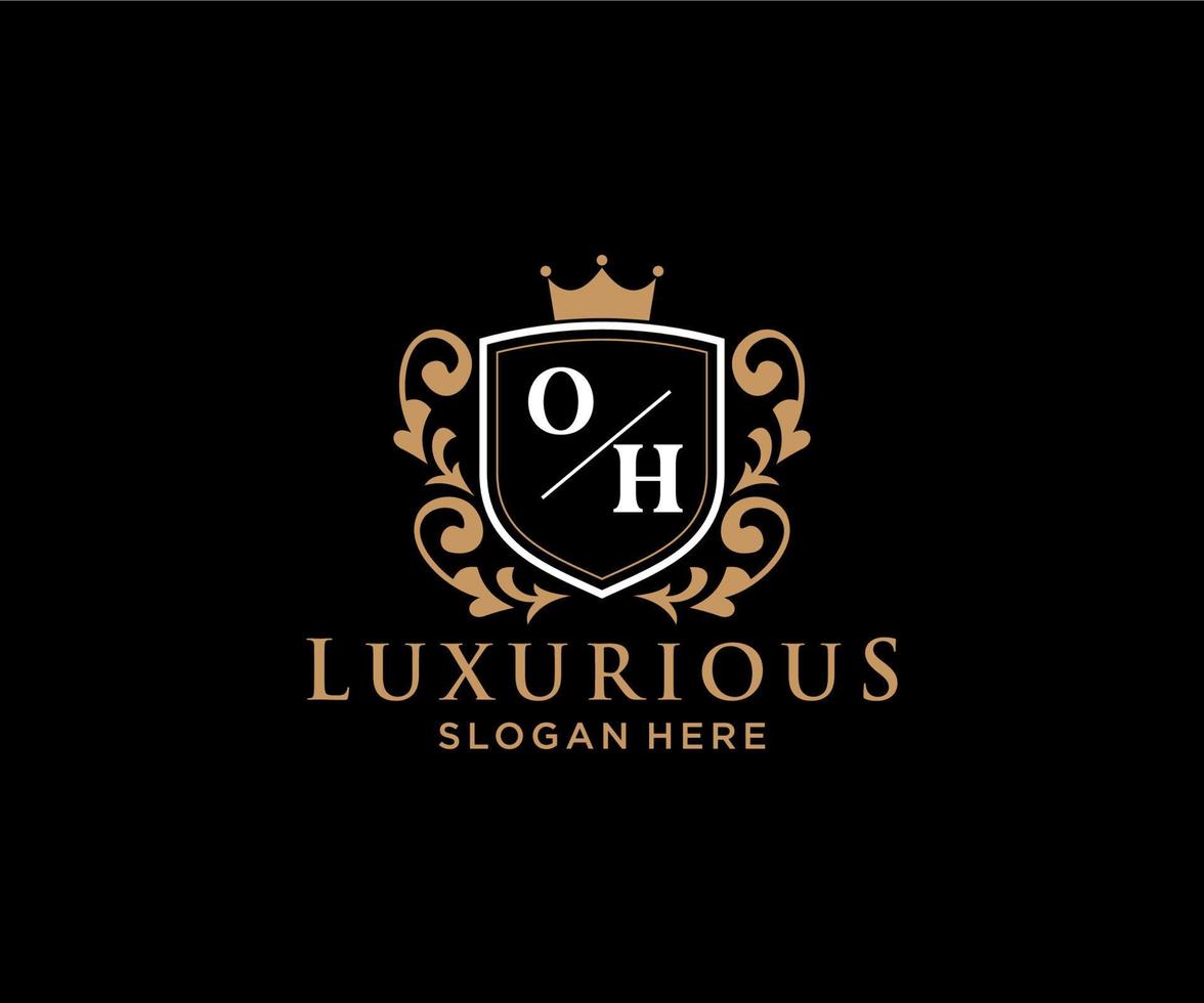 eerste Oh brief Koninklijk luxe logo sjabloon in vector kunst voor restaurant, royalty, boetiek, cafe, hotel, heraldisch, sieraden, mode en andere vector illustratie.