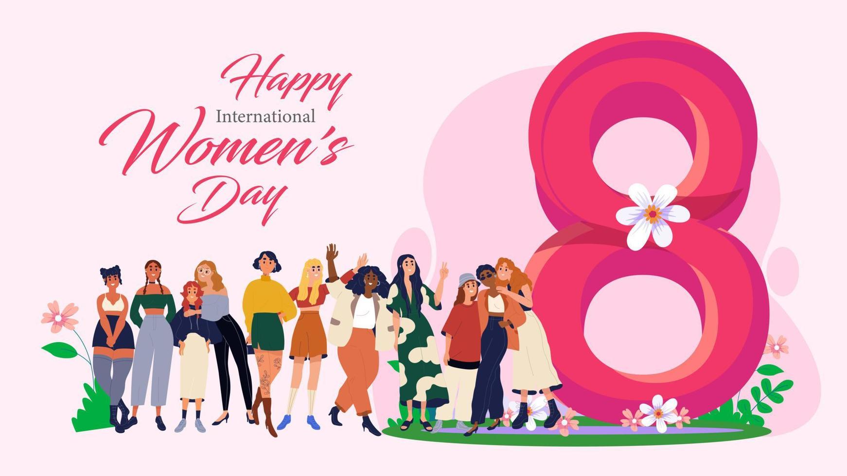 gelukkig Internationale vrouwen dag sjabloon ontwerp. sociaal media post ontwerp. vrouwen dag. wereld vrouwen dag festival grafisch. inspiratie Dames machtiging. vector