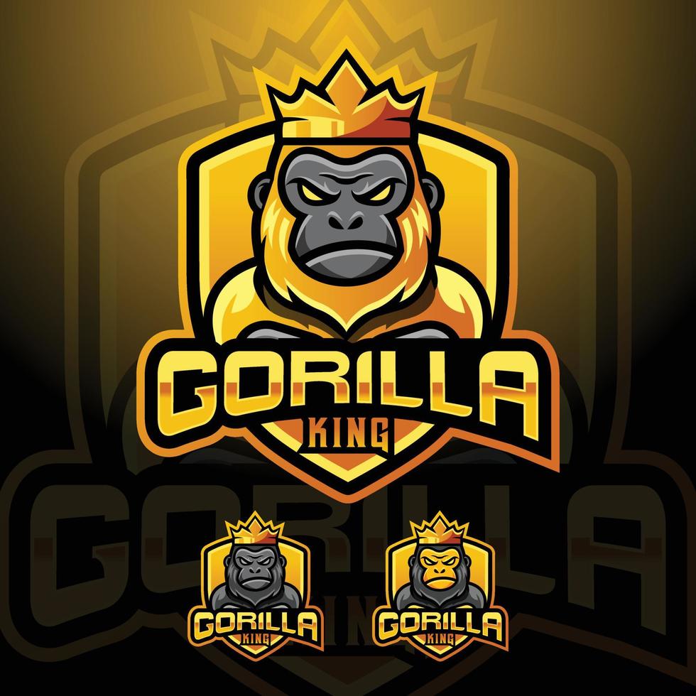 gorilla Koninklijk koning mascotte logo ontwerp vector met modern illustratie concept stijl voor insigne, embleem en t-shirt afdrukken. modern gorilla schild logo illustratie voor sport, gamer, wimpel