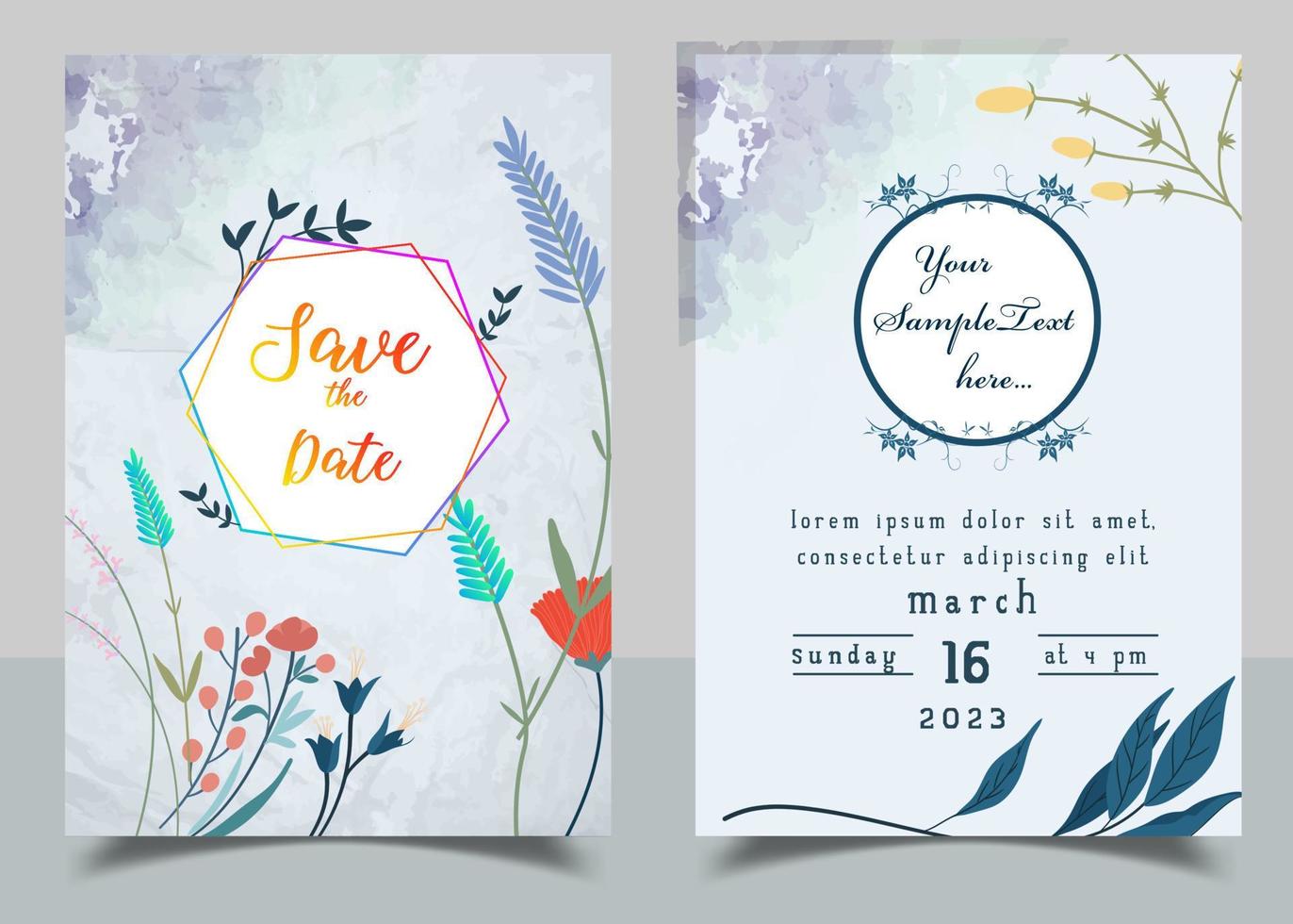 uitnodiging kaart met mooi bloeiend bloemen waterverf achtergrond. elegant bruiloft kaart met mooi bloemen vector. mooi hand- tekening bruiloft uitnodiging ontwerp roze roos uitnodiging sjabloon. vector