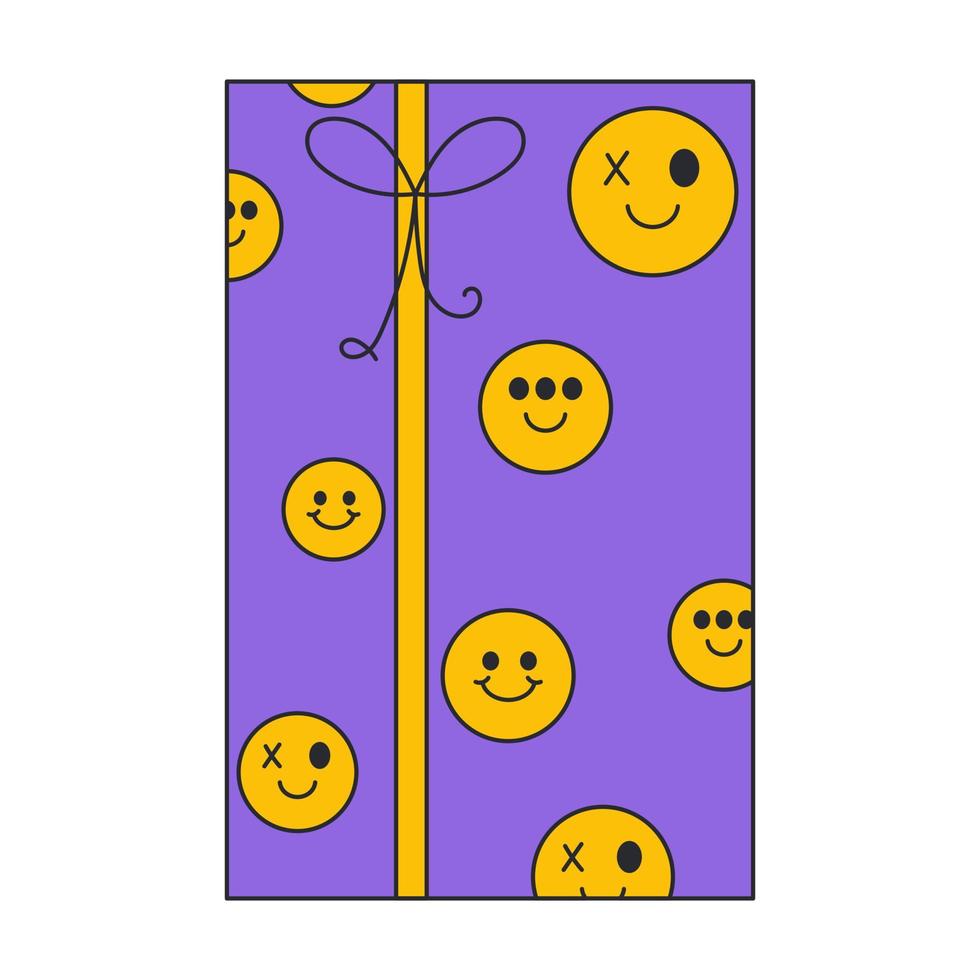 verrassing retro geschenk met emoticons. verjaardag doos. vector vlak illustratie voor verjaardag, partij, promoties en marketing.