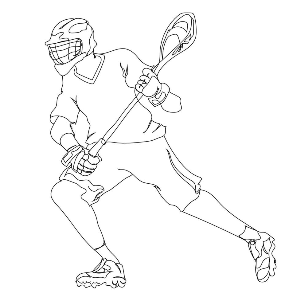 lacrosse lijn kunst, sport schets tekening, atleet speler hand- getrokken, bal spel illustratie, vector ontwerp, mannen spelen sport-