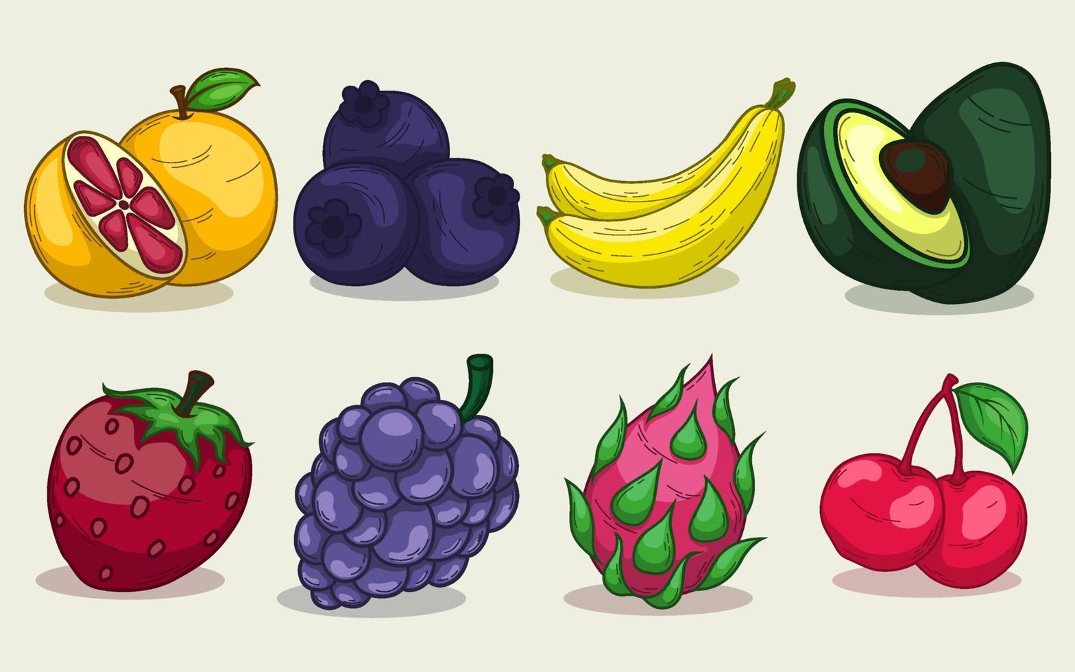 hand- getrokken tropisch fruit verzameling vector
