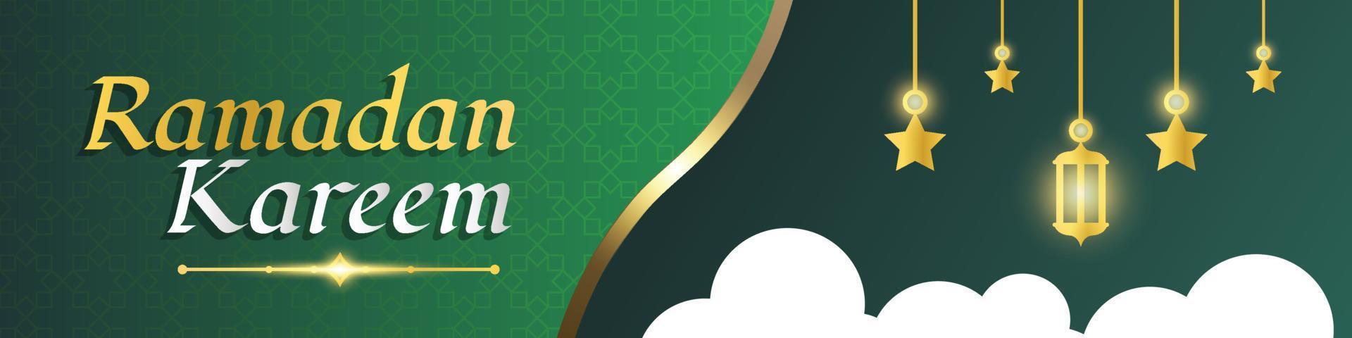 ramadan kareem-banner. ramadan islamitische vakantie grafische sjabloon met gouden ornament en licht vector