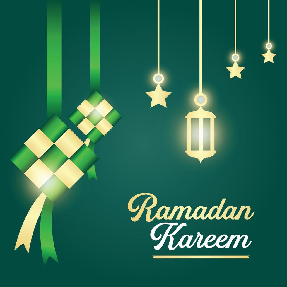 Ramadan kareem spandoek. Ramadan Islamitisch vakantie grafisch sjabloon met goud ornament en ketupat vector